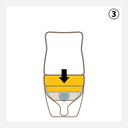 yoomi(ユーミー)ウォーマーをチャージ （3）ボトルを逆さまに置くと、ミルクがウォーマーの溝を通って乳首に流れ込みます。この状態で30秒待ちます。